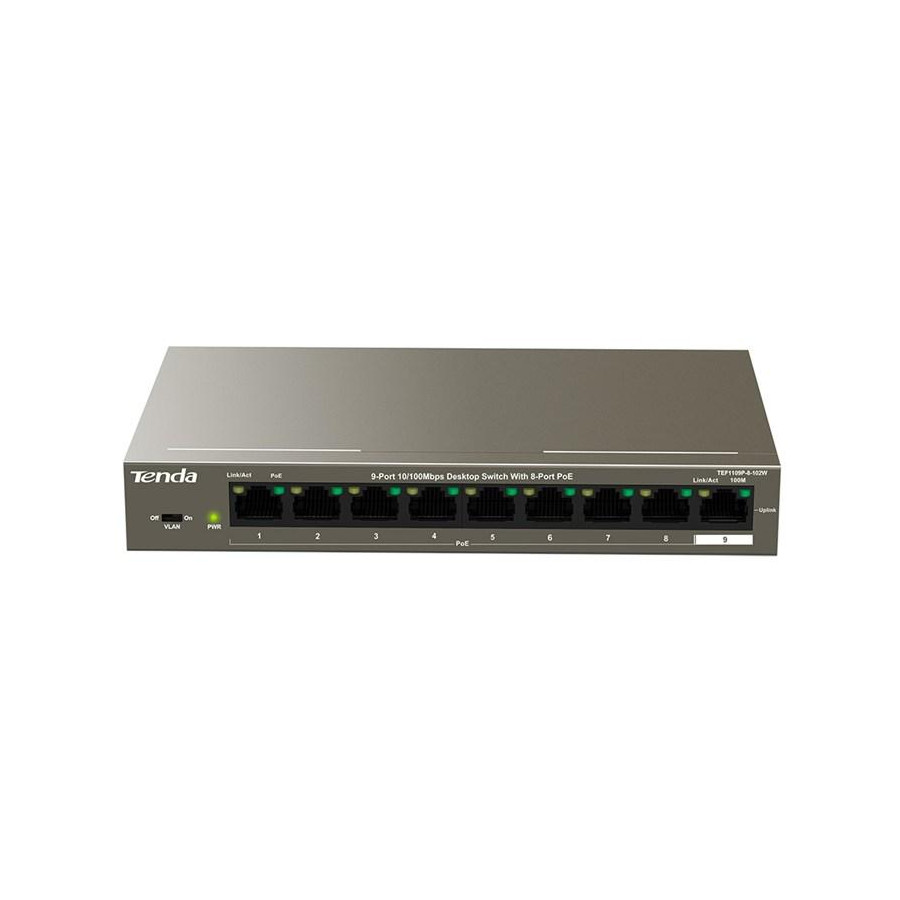 Switch a 9 porte da 10/100Mbps con 8 porte PoE desktop 102W